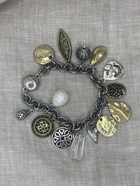 Chico’s Celtic charm bracelet coin pearl leaf heart